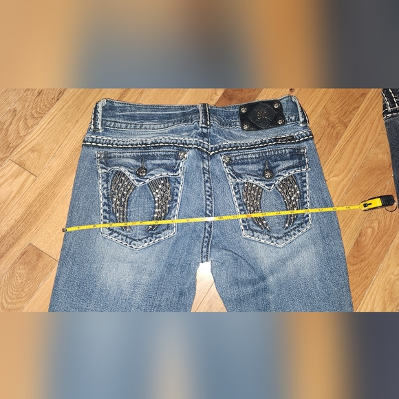 2PC SIZE 30 MISS ME JEANS BLING WINGS BOOT WHITE STITCHING - Picture 9 of 16